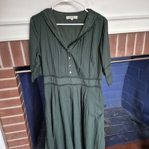 Simple Retro XL Fiona Green Button-Down Midi Dress